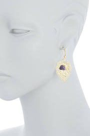 Amethyst Leaf Drop Earrings - GF