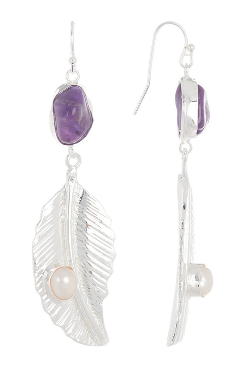 Amethyst & Pearl Leaf Drop Earrings - SF