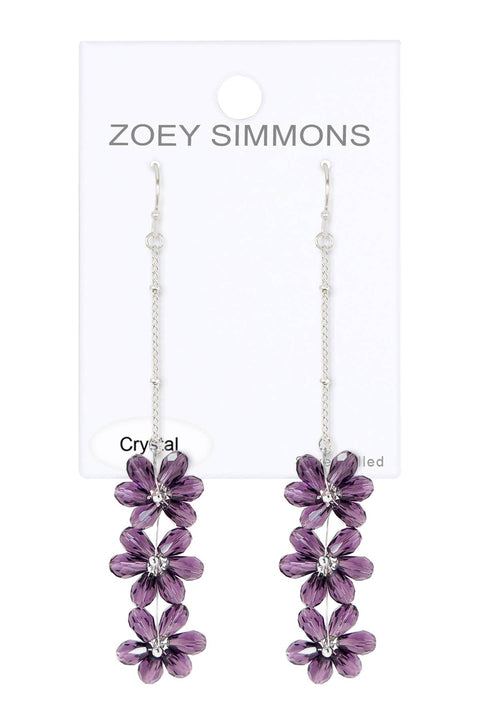 Lavender Austrian Crystal Flower Bloom Drop Earrings - SF