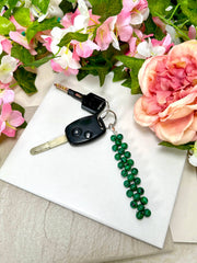 Malachite 8mm Mala Beads Braided Keychain - SF/GF