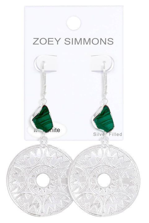 Malachite & Celtic Disc Statement Drop Earrings - SF