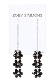 Black Austrian Crystal Flower Bloom Drop Earrings - SF