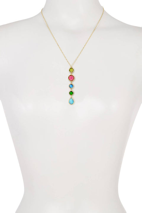 Turquoise & Mixed Crystal Y Necklace - GF