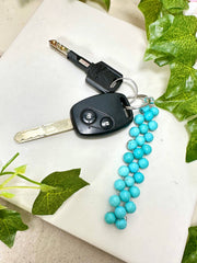 Stabilized Turquoise 8mm Mala Beads Braided Keychain - SF/GF