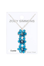 Blue Austrian Crystal Flower Bloom Pendant Necklace - SF