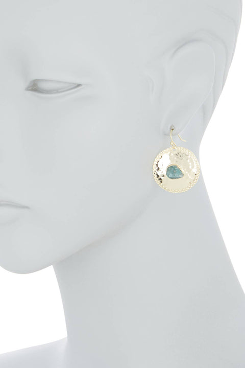 Aquamarine & Hammered Disc Drop Earrings - GF