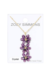 Lavender Austrian Crystal Flower Bloom Pendant Necklace - GF