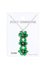 Emerald Austrian Crystal Flower Bloom Pendant Necklace - SF