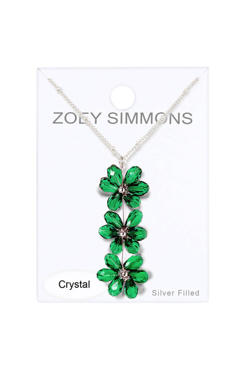 Emerald Austrian Crystal Flower Bloom Pendant Necklace - SF