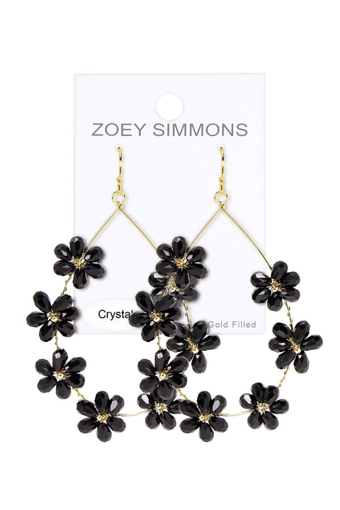 Black Austrian Crystal Flower Bloom Statement Earrings - GF