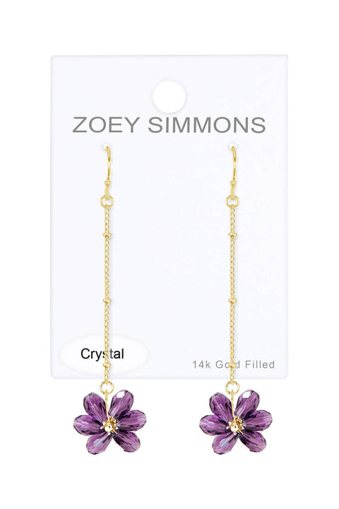 Lavender Austrian Crystal Flower Bloom Dangle Earrings - GF