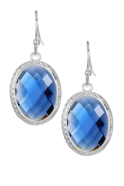 London Blue Crystal Oval Drop Earrings In Silver - SF