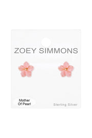 Sterling Silver & Mother Of Pearl Flower Post Earrings - SS