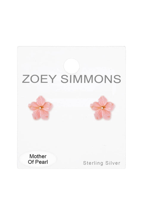 Sterling Silver & Mother Of Pearl Flower Post Earrings - SS