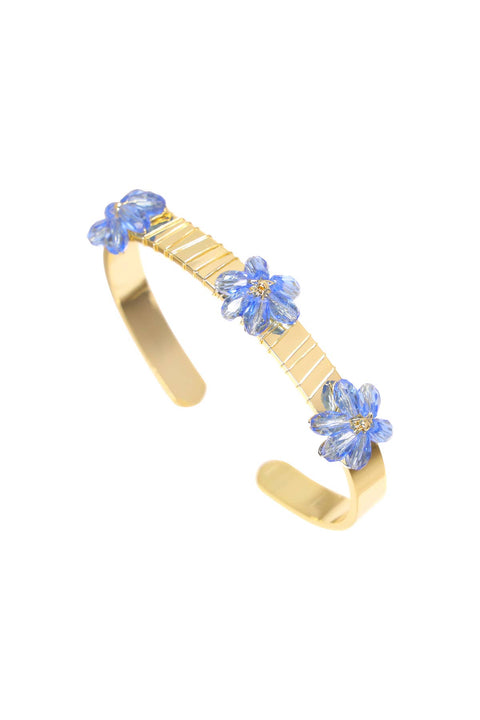 Tanzanite Austrian Crystal Flower Bloom Cuff Bracelet - GF