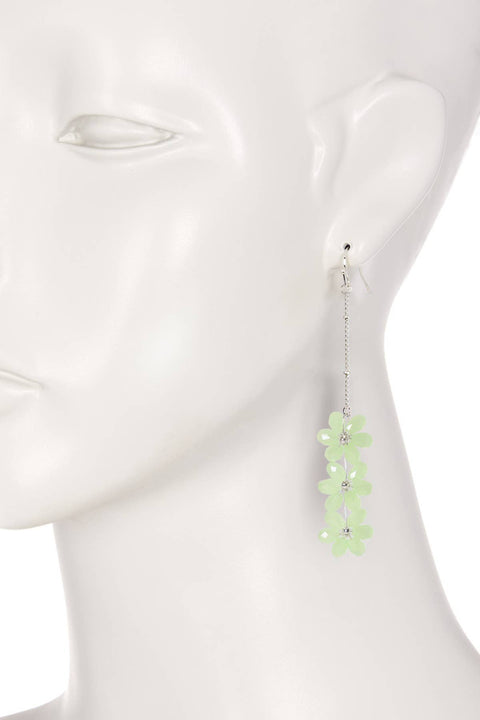 Green Austrian Crystal Flower Bloom Drop Earrings - SF