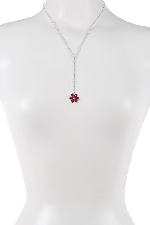 Red Austrian Crystal Flower Bloom Y Necklace - SF