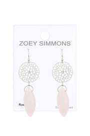 Rose Quartz & Filigree Daisy Drop Earrings - SF