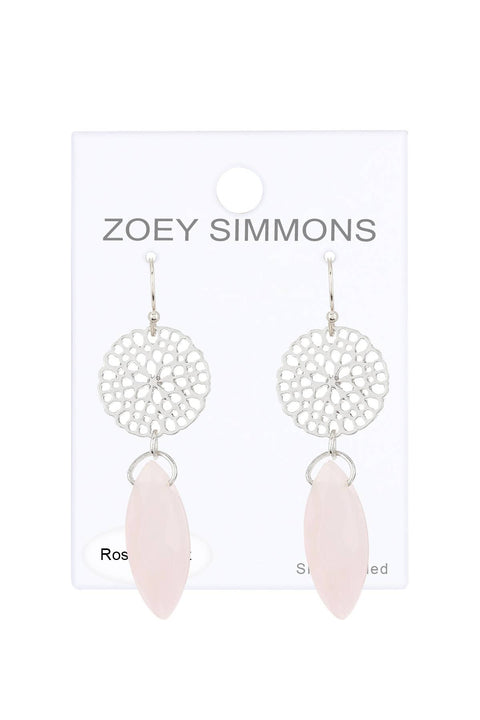 Rose Quartz & Filigree Daisy Drop Earrings - SF