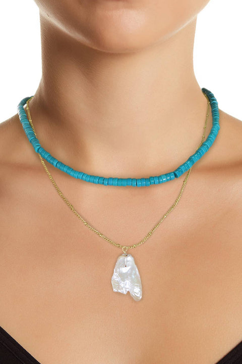 Turquoise & Freshwater Pearl Layered Necklace - GP