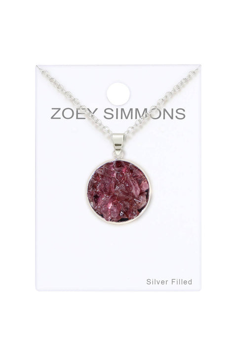 Garnet Round Shaped Pendant Necklace - SF