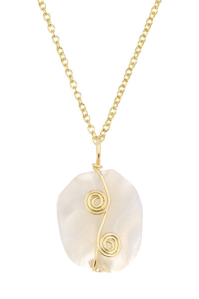 White Agate Wrapped Stone Pendant Necklace - GF