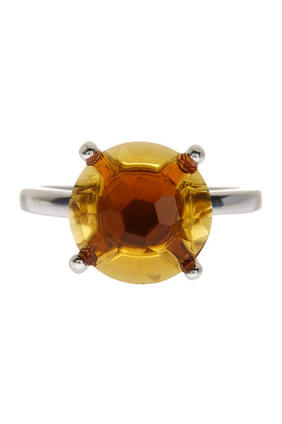 Amber Crystal Prong Set Round Ring - SF