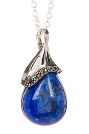 Lapis & Marcasite Pear Pendant Necklace - SF