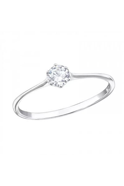 Sterling Silver Solitaire Ring With CZ - SS