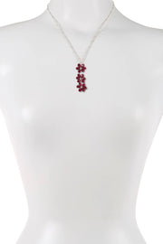 Red Austrian Crystal Flower Bloom Pendant Necklace - SF