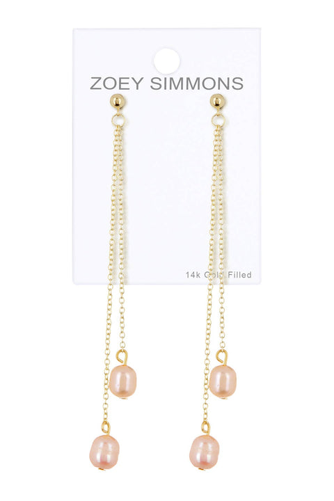 14k Vermeil Pink Freshwater Pearl Long Drop Earrings - VM