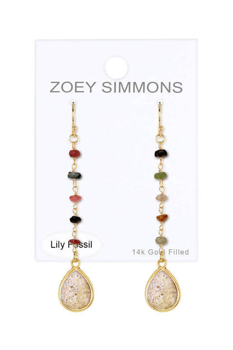 Lily Fossil & Mixed Stone Drop Earrings - GF