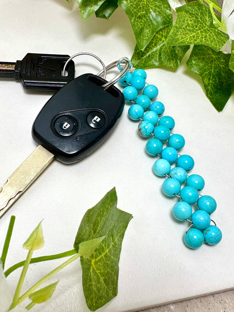 Stabilized Turquoise 8mm Mala Beads Braided Keychain - SF/GF