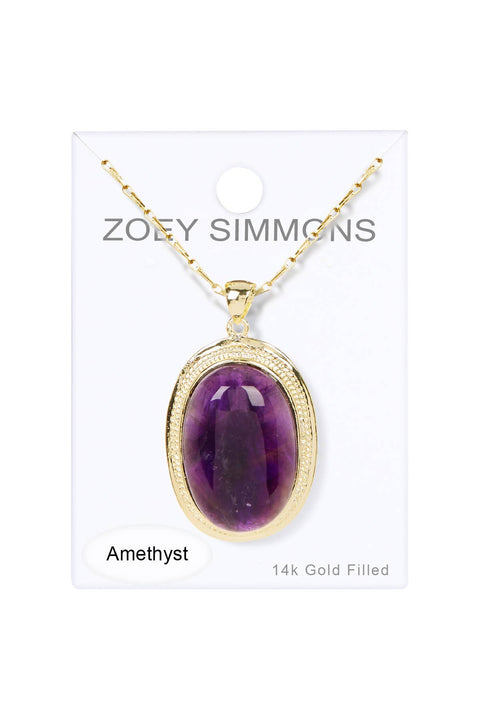 Amethyst Oval Pendant Necklace - GF