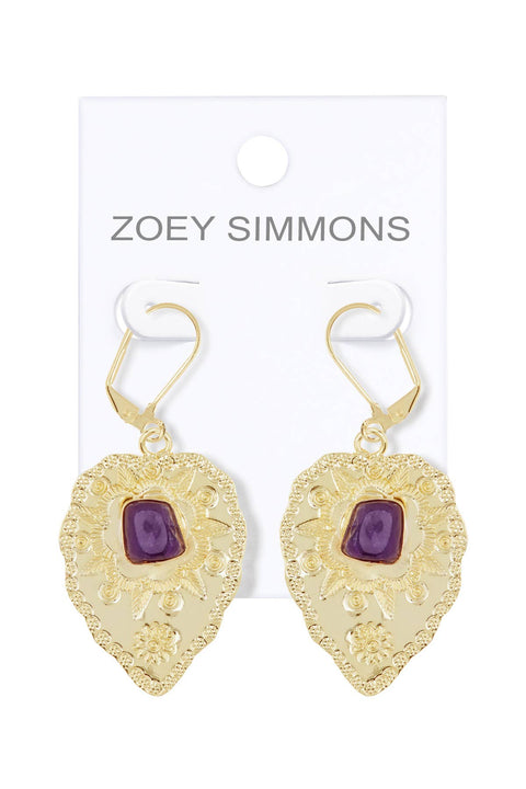 Amethyst Leaf Drop Earrings - GF