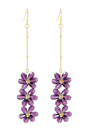 Lavender Austrian Crystal Flower Bloom Drop Earrings - GF