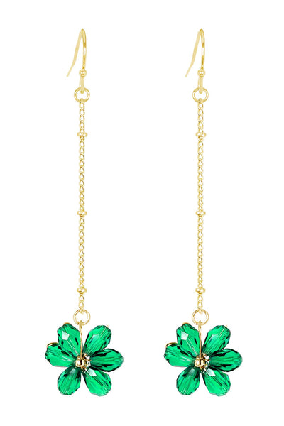 Emerald Austrian Crystal Flower Bloom Dangle Earrings - GF