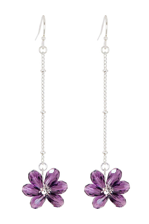 Lavender Austrian Crystal Flower Bloom Dangle Earrings - SF