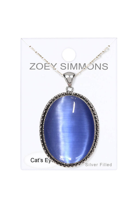 Blue Cat's Eye Oval Statement Pendant Necklace - SF