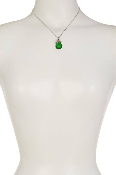 Green Cat's Eye & Marcasite Pear Pendant Necklace - SF