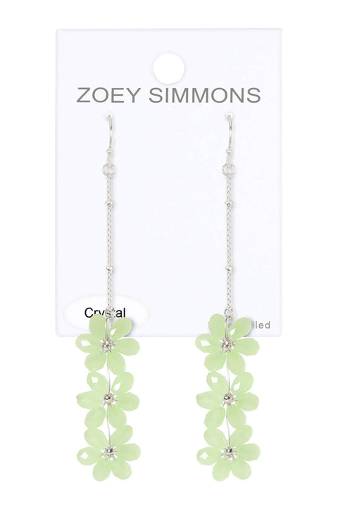 Green Austrian Crystal Flower Bloom Drop Earrings - SF