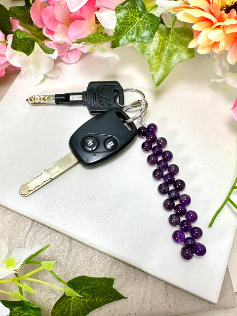 Amethyst 8mm Mala Beads Braided Keychain - SF/GF