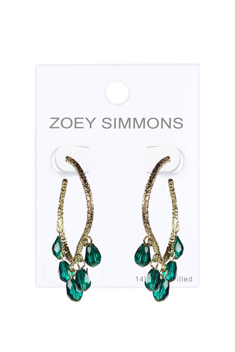 Hanging Teal Austrian Crystal Hoop Earrings - GF