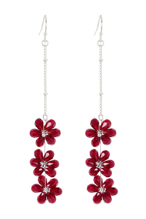 Red Austrian Crystal Flower Bloom Drop Earrings - SF