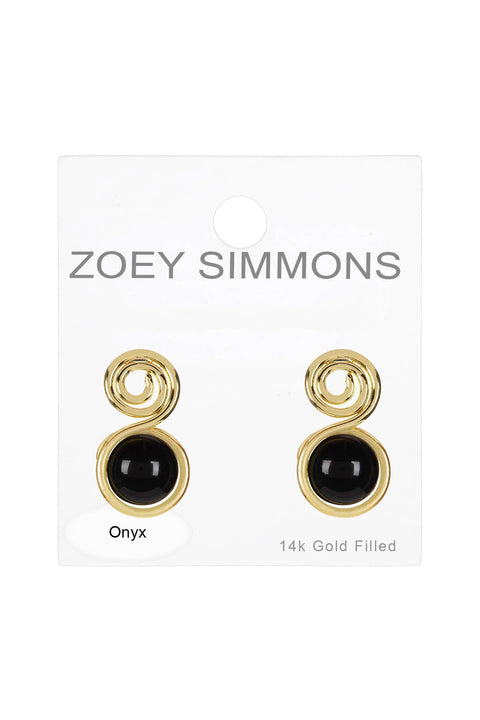 Black Onyx Spiral Stud Earrings In Gold - GF