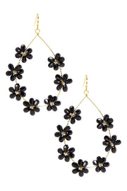 Black Austrian Crystal Flower Bloom Statement Earrings - GF