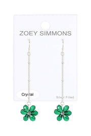 Emerald Austrian Crystal Flower Bloom Dangle Earrings - SF