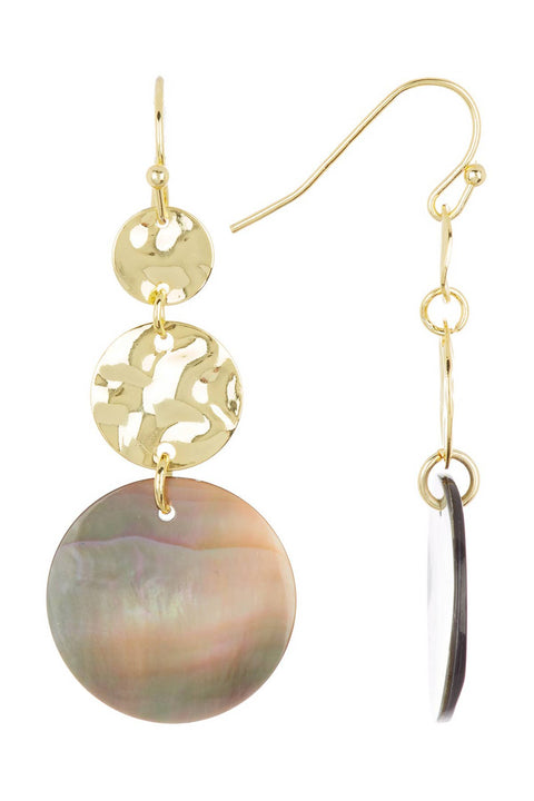 Abalone & Hammered Disc Drop Earrings - GF