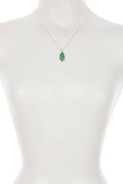 Green Chalcedony Crystal Wire Wrapped Pendant Necklace - GF