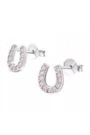 Sterling Silver Horseshoe Ear Studs With Cubic Zirconia - SS